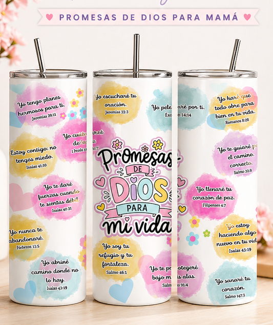Tumbler 20oz Promesas de Dios | Acero Inoxidable Frío/Caliente (Stainless Steel)