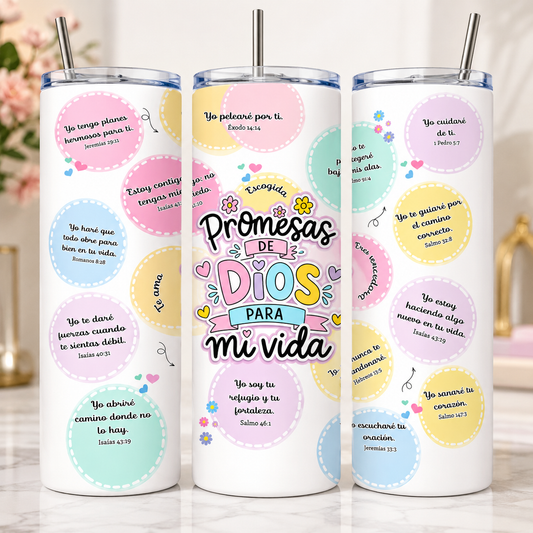 Tumbler 20oz Promesas de Dios | Acero Inoxidable Frío/Caliente (Stainless Steel)