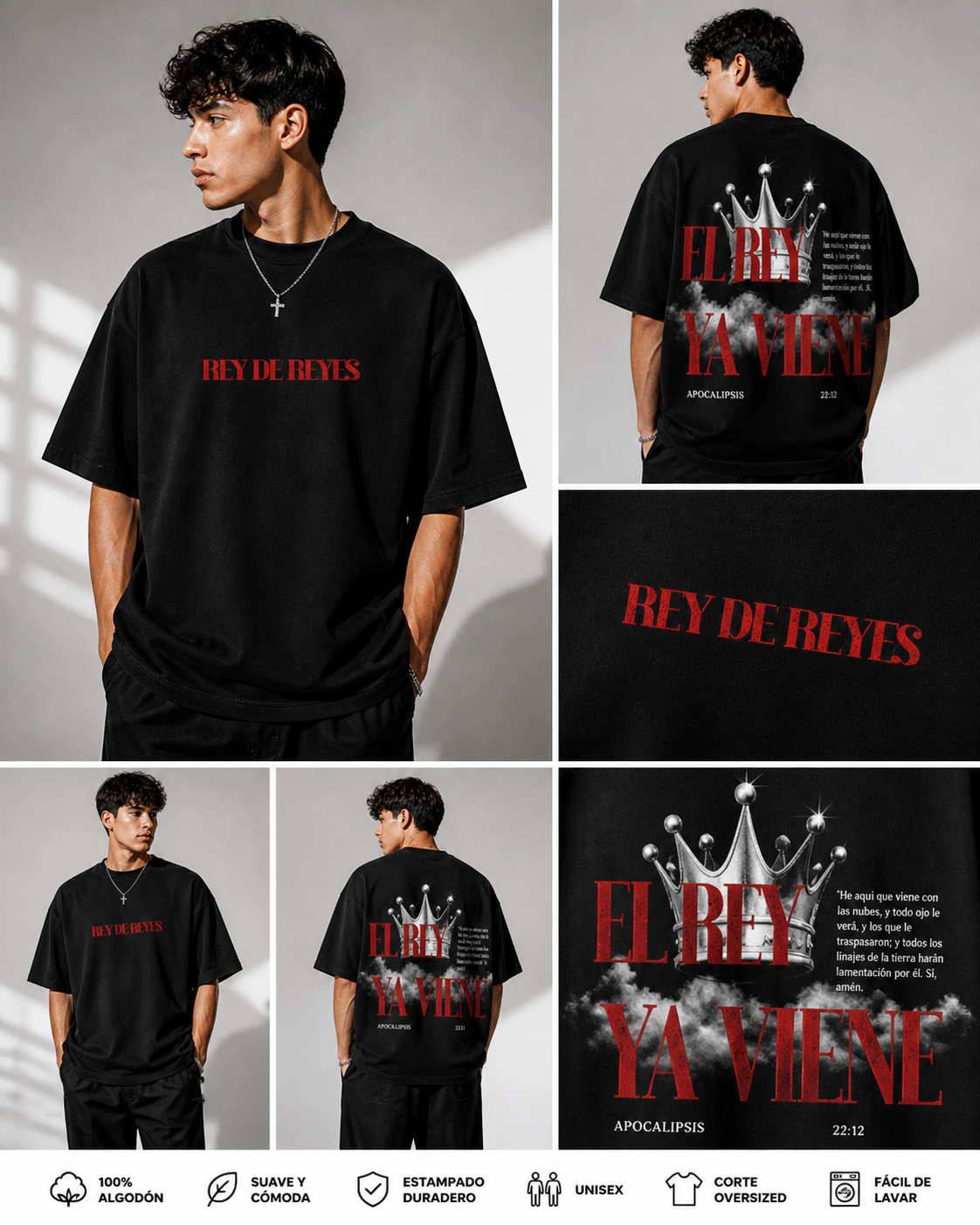 Camiseta El Rey Ya Viene | Apocalipsis 22:12 | Algodón Premium Oversized